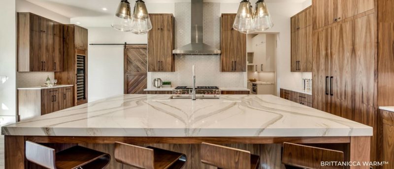 Brittanicca Warm Cambria Quartz Kitchen Countertops Bookmatched Cambria Quartz Brittanicca Warm What Is Cambria Quartz And Why Is It Different?
