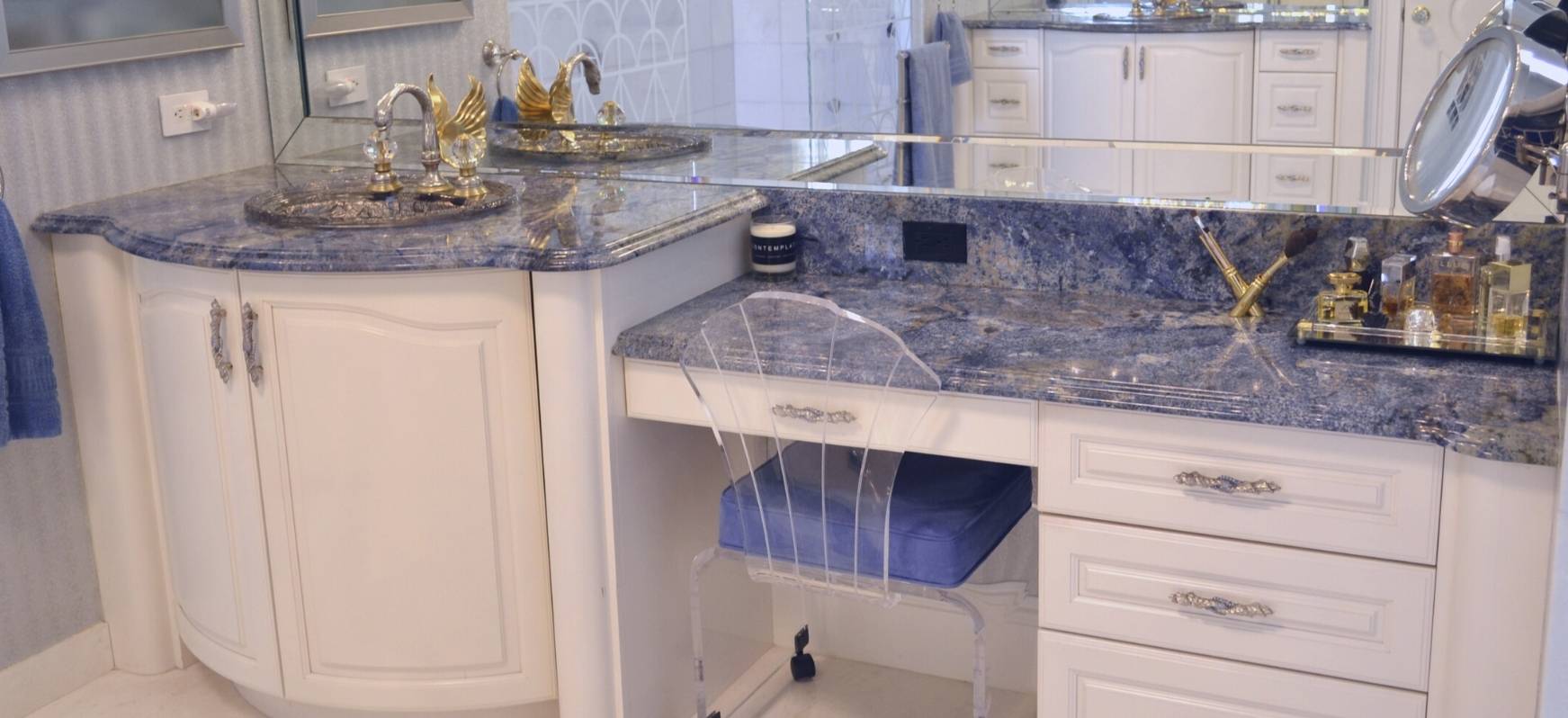 Blue Countertops: A Complete Guide 10 Blue Bahia Bathroom Countertops with White Cabinets and Gold Accents Blue Countertops