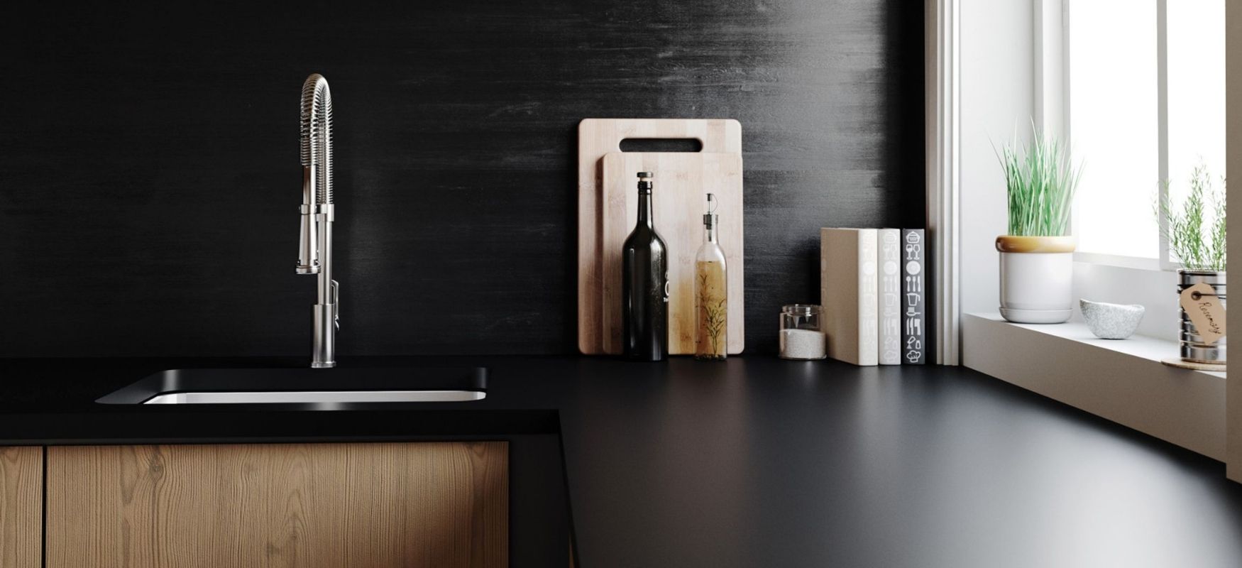 Quartz Vs Soapstone Countertops: What’s The Difference? 3 Blackpool Matte Cambria Quartz Countertops with Full Height Backsplash