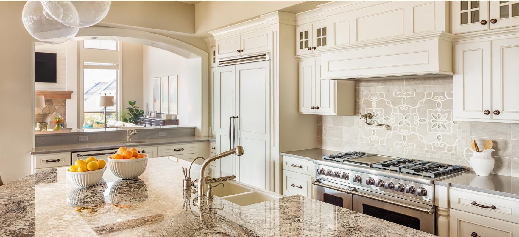 One Of A Kind: A Complete Guide To Natural Stone Countertops 2 Rustic Farmhouse Style Granite Kitchen Countertops with Decorative Backsplash Tile Natural Stone Countertops