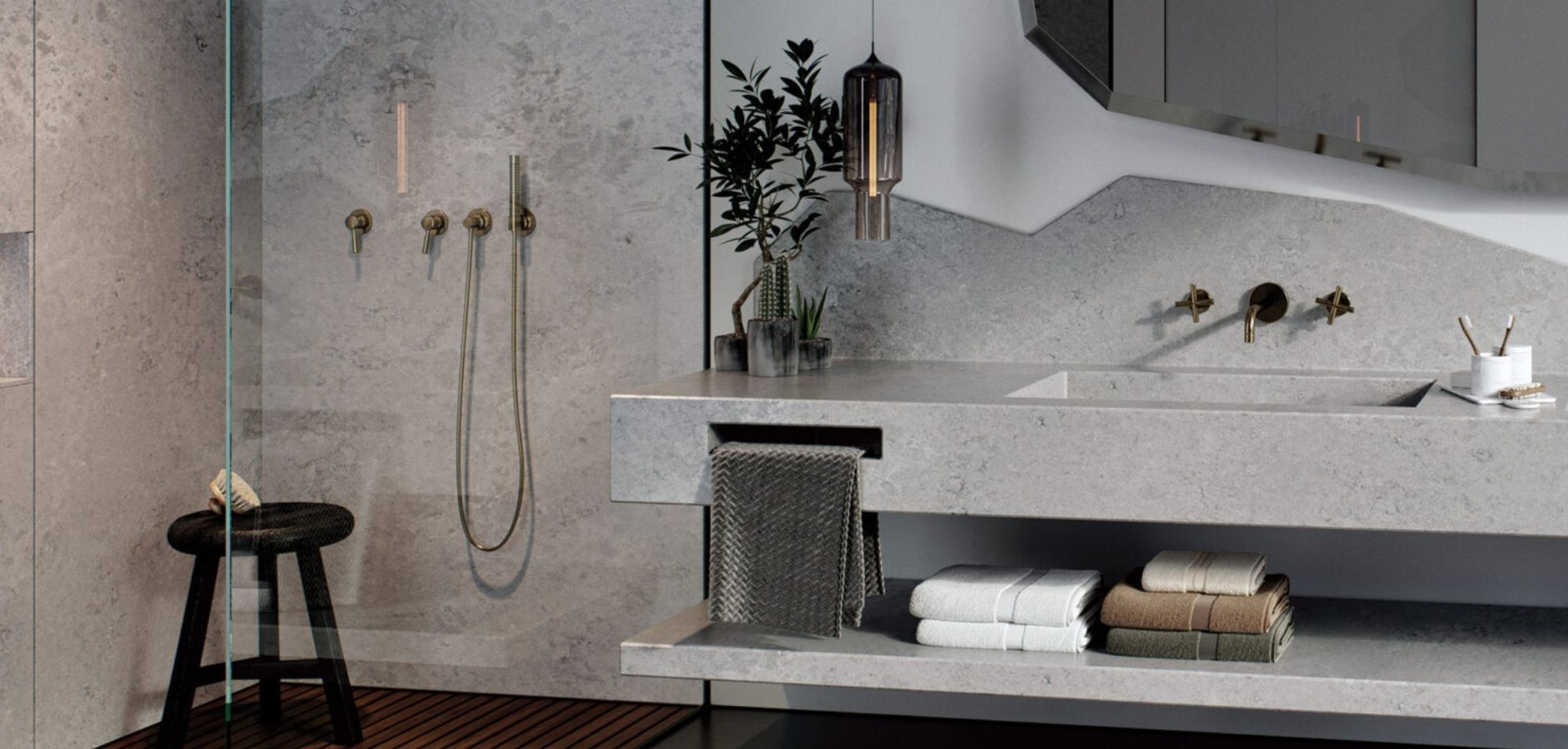 What Is Caesarstone Quartz? 11 airy concrete caesarstone quartz bathroom countertops