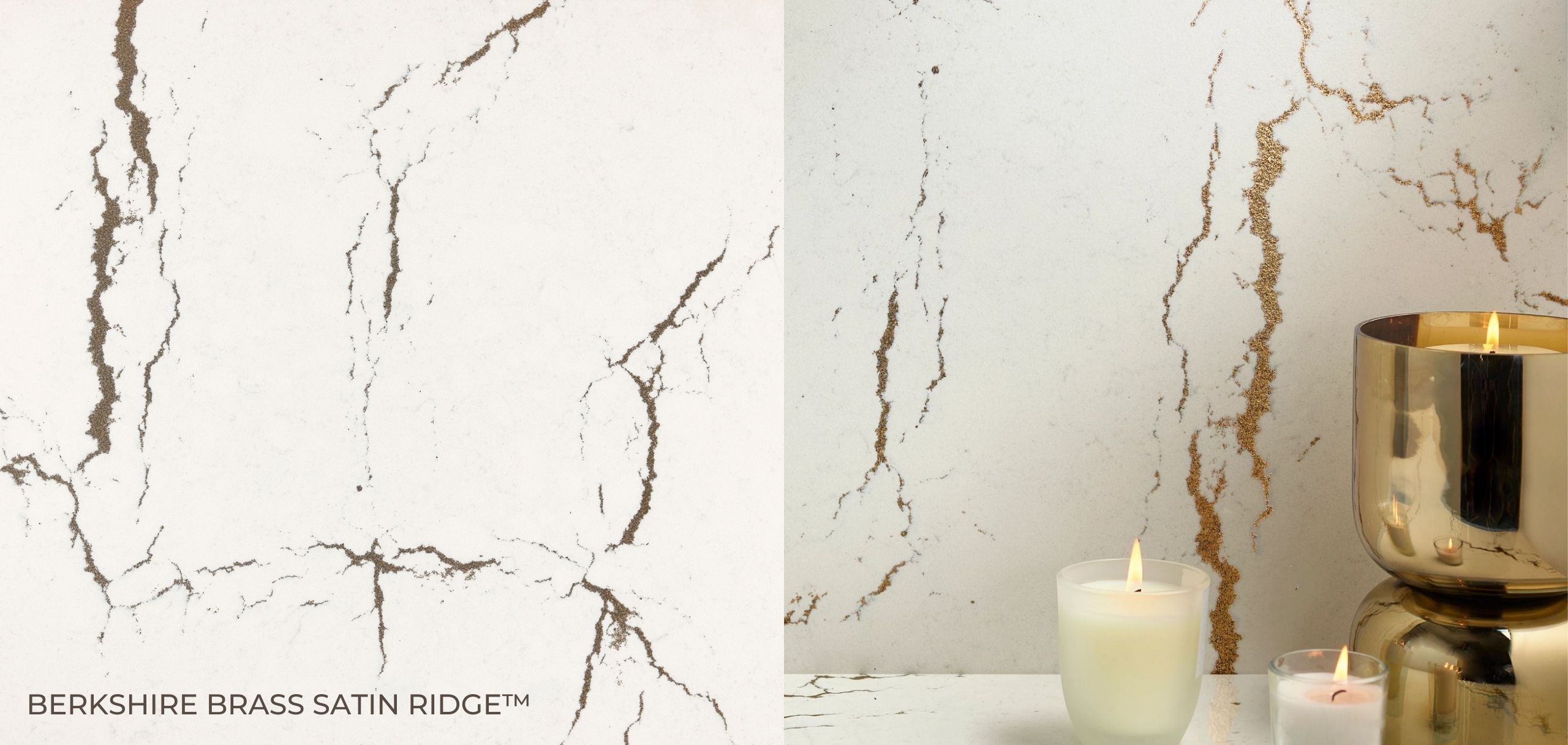 2022 New! Winter Release Cambria Quartz Countertops Colors 8 Berkshire Brass Satin Ridge Cambria Quartz Close Up and Backsplash