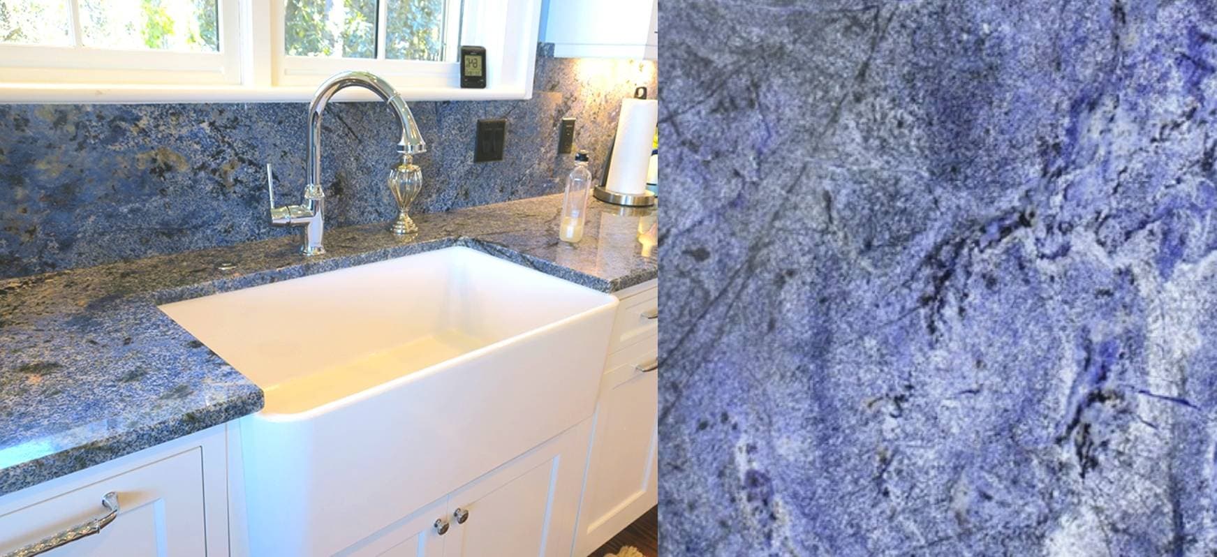 Blue Countertops: A Complete Guide 7 Blue Bahia Granite Countertops and Close up Blue Countertops