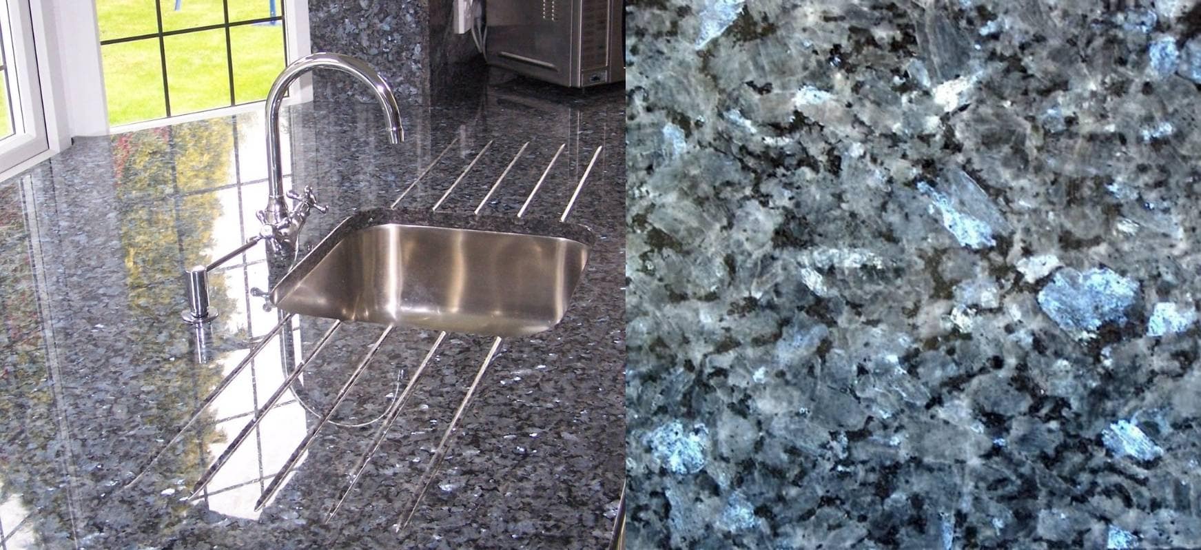Blue Countertops: A Complete Guide 5 Blue Pearl Countertops and Close up Blue Countertops