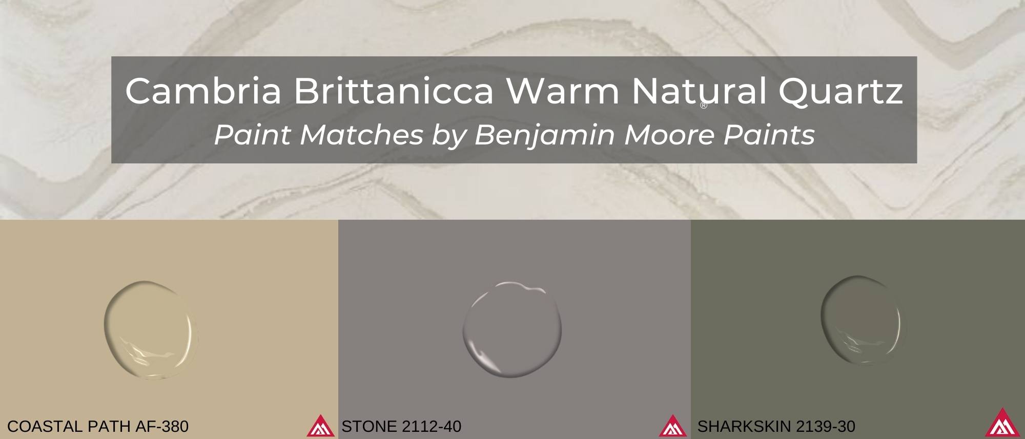 Design Spotlight: Brittanicca Warm Cambria Quartz 6 Brittanicca Warm Cambria Quartz Benjamin Moore Paint Matches Coastal Path Stone Sharkskin