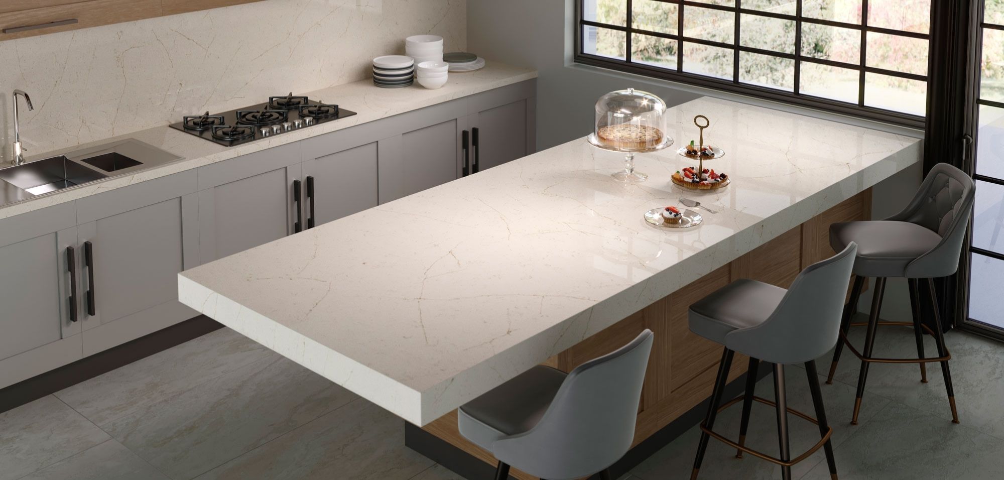 What Is Silestone Quartz? 4 Eternal Marfil Silestone Quartz Kitchen Countertops and Island What is Silestone Quartz