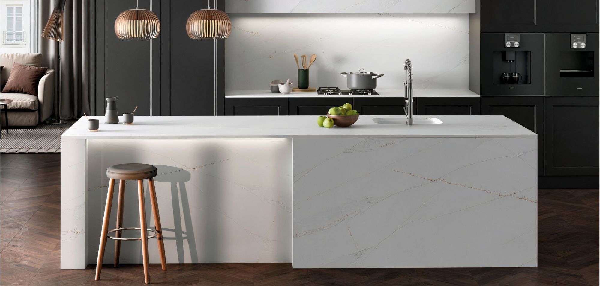 What Is Silestone Quartz? 5 NEW! Ethereal Glow Silestone Quartz Waterfall Island, Full Height Backsplash and Countertops What is Silestone Quartz