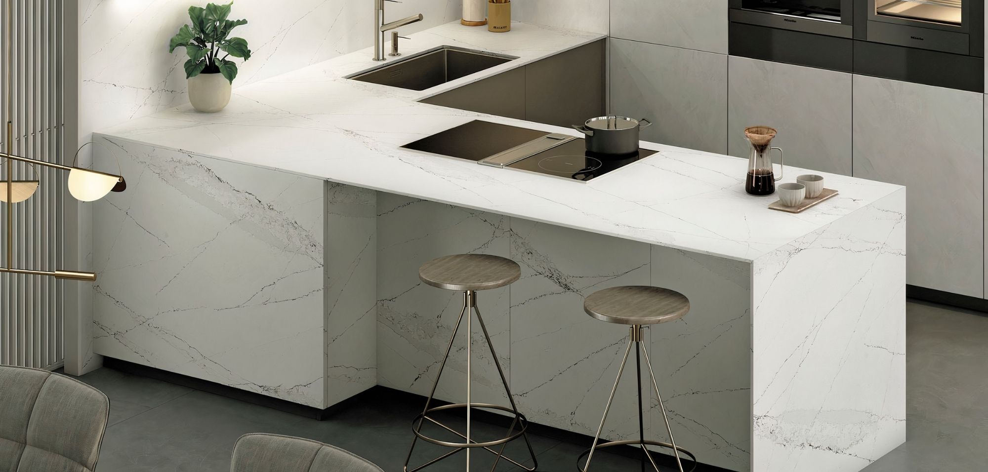 Quartz Vs Marble Countertops: Which Is Better? 6 Ethereal Haze SIlestone Quartz Kitchen Island and Countertops