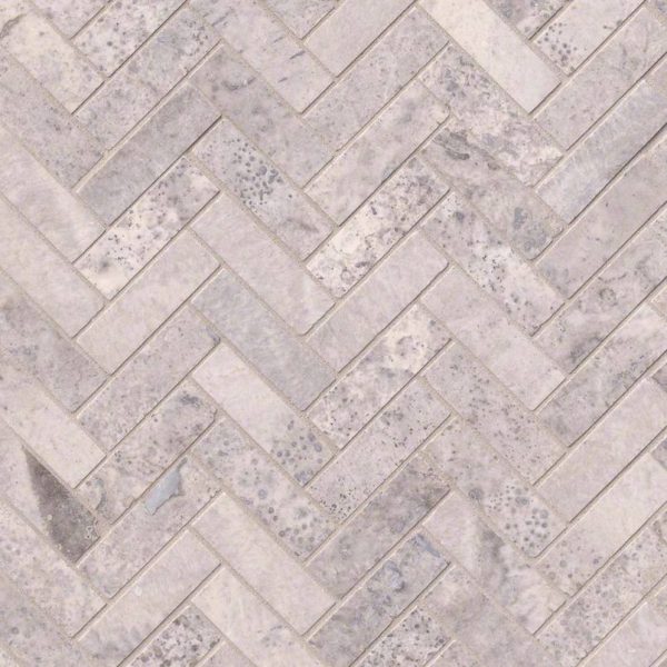 Silver Travertine Herringbone Pattern Honed