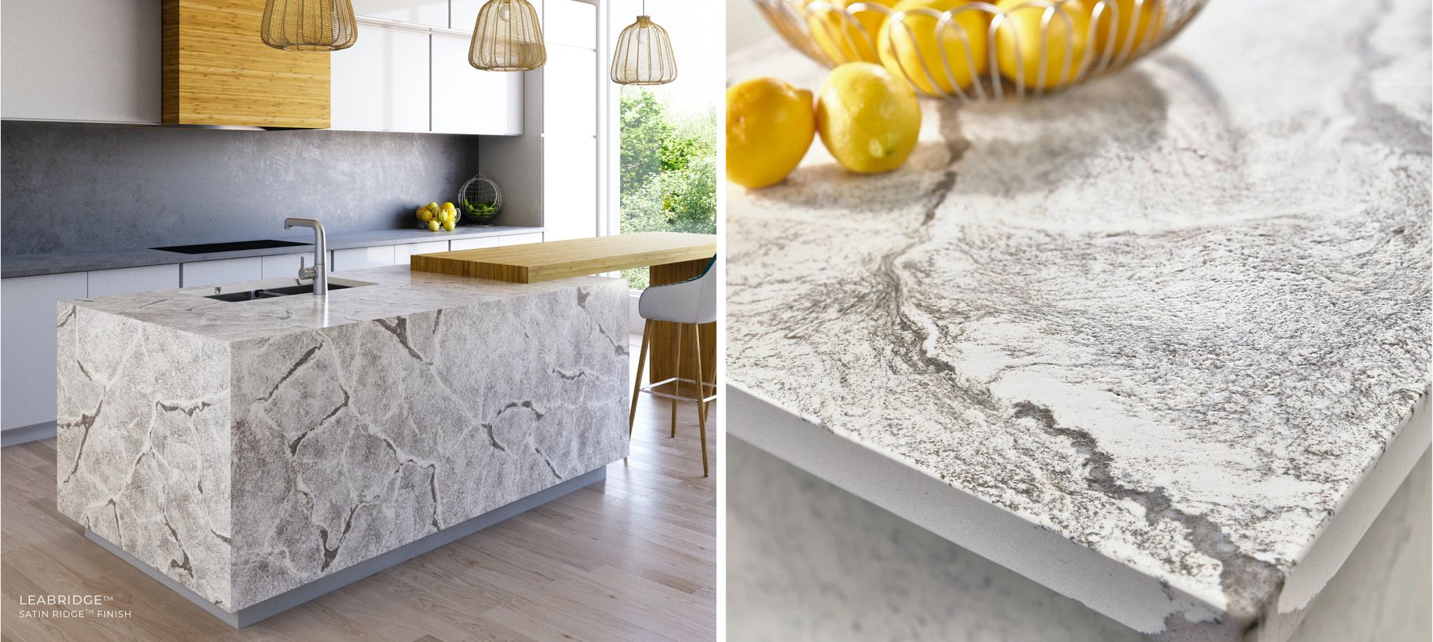 2021 Cambria Colors | Leabridge | Sandgate | Hemsworth | Halewood 2 Leabridge Cambria Quartz Kitchen Countertops with NEW Satin Ridge Finish