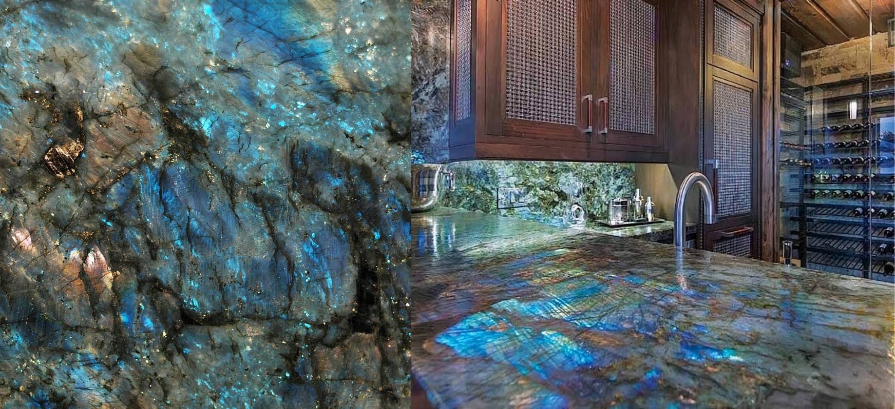 Blue Countertops: A Complete Guide 4 lemurian blue granite bar countertops and close up blue countertops