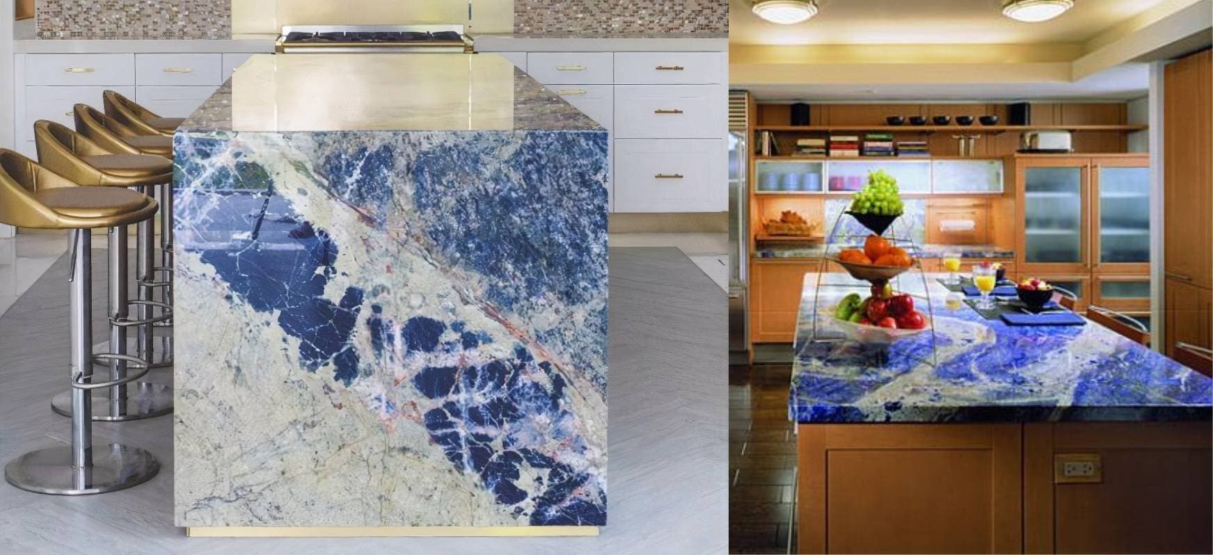 Blue Countertops: A Complete Guide 6 Sodalite Blue Granite Countertops and Close up Blue Countertops