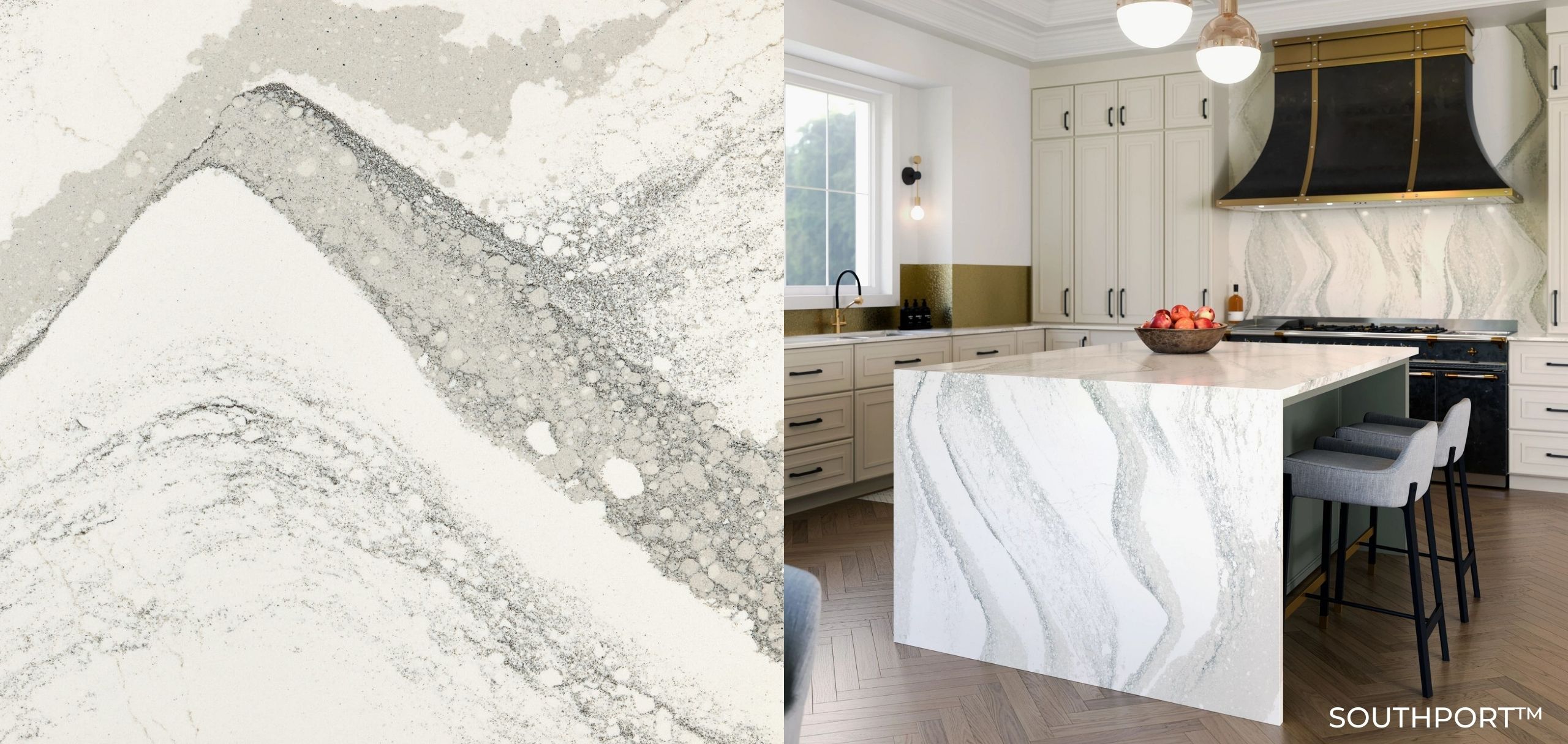 2022 New! Cambria Quartz | Oakleigh | Delamere | Southport | Clifton | Beckington | Ainsley 4 Southport Cambria Quartz Close up and Kitchen