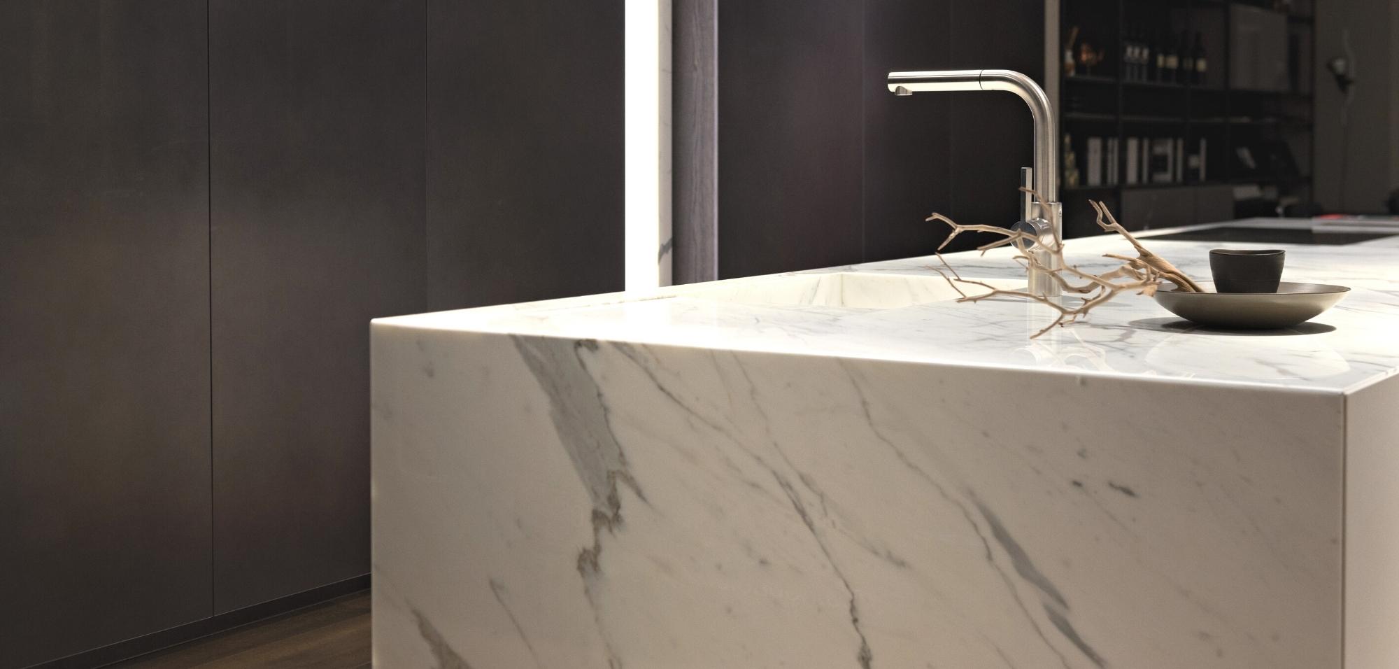 Quartz Vs Marble Countertops: Which Is Better? 2 White Calacatta Marble Countertop with Waterfall Panel