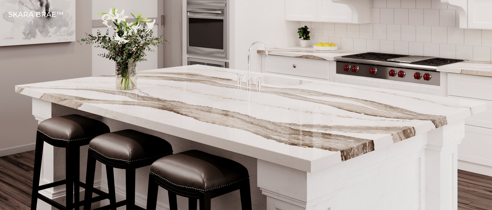 Design Spotlight: Cambria Skara Brae Quartz 1 Skara Brae Cambria Quartz Installed Header - Skara Brae Quartz - Cambria Skara Brae Natural Quartz - Cambria Skara Brae - Skara Brae - Design Spotlight - Skara Brae Kitchen Countertops - Skara Brae Kitchen Island