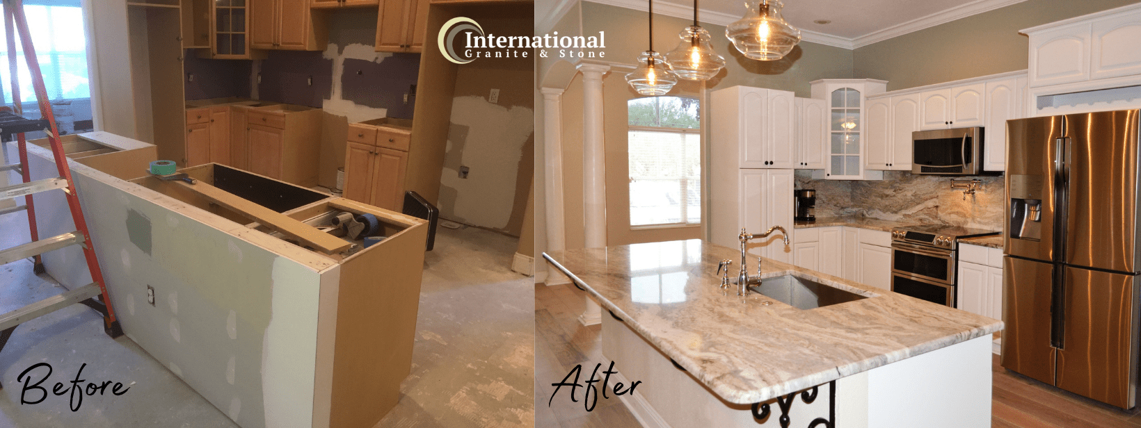 Installing Brown Fantasy Kitchen Countertops In Pasco County 8 Before and After Brown Fantasy Granite Quartzite Kitchen Countertops Remodel white cabinets