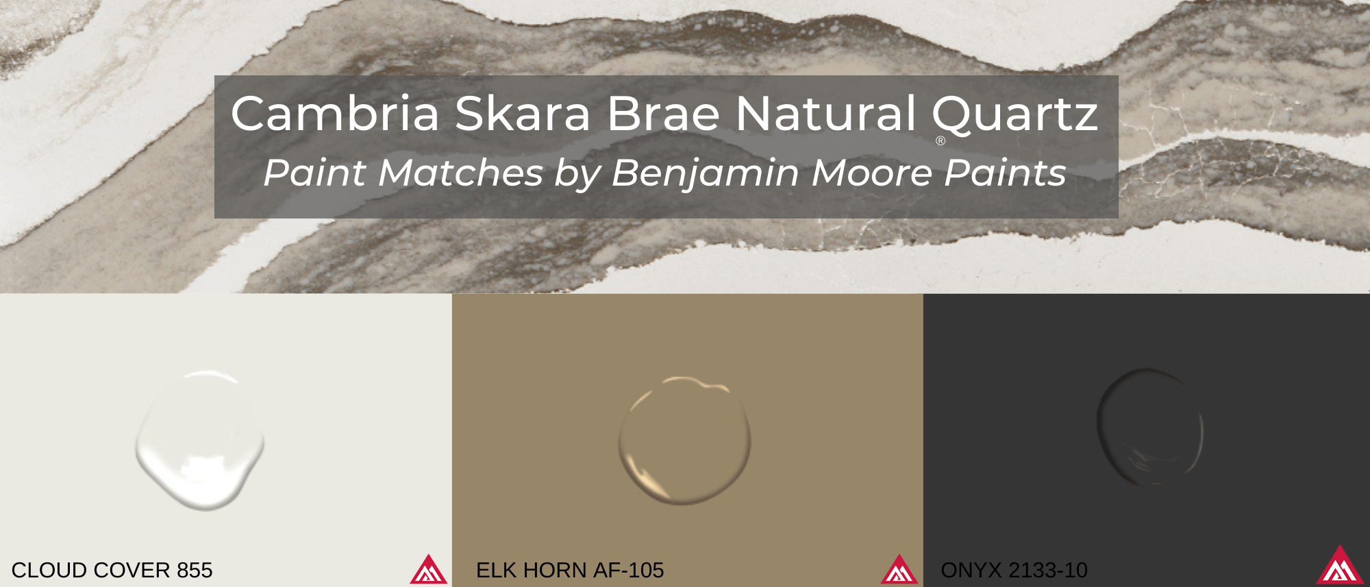 Design Spotlight: Cambria Skara Brae Quartz 7 Skara Brae Cambria Quartz Paint Match Header - Skara Brae Quartz - Cambria Skara Brae Natural Quartz - Cambria Skara Brae - Skara Brae - Design Spotlight - Benjamin Moore Paint Match - Cloud Cover - Elk Horn - Onyx