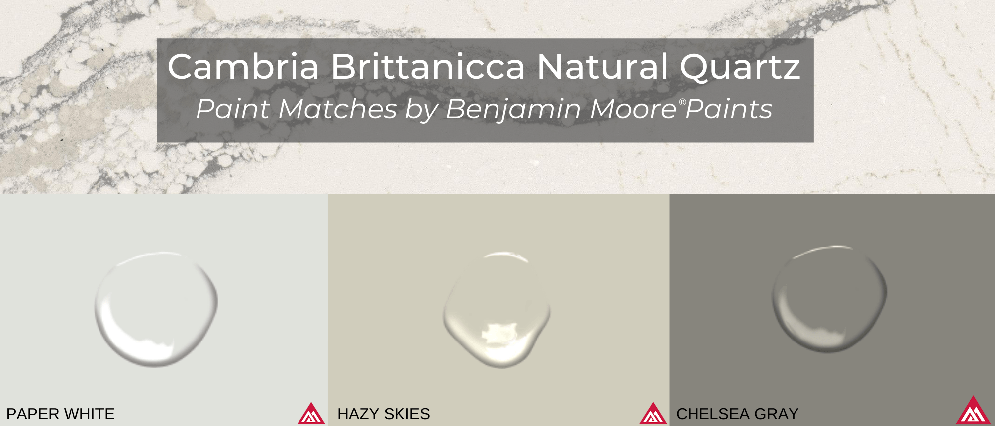 Design Spotlight: Brittanicca Cambria Quartz 7 Brittanicca Cambria Quartz Paint Match Header - Brittanicca Quartz - Cambria Brittanicca Natural Quartz - Cambria Brittanicca - Brittanicca - Design Spotlight - Benjamin Moore Paint Match - Paper White - Cloud Cover - Chelsea Gray